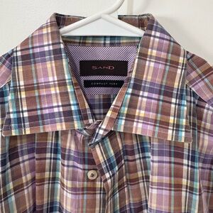 SAND Copenhagen Compact Yarn Plaid Shirt Mens 41 Large Purple